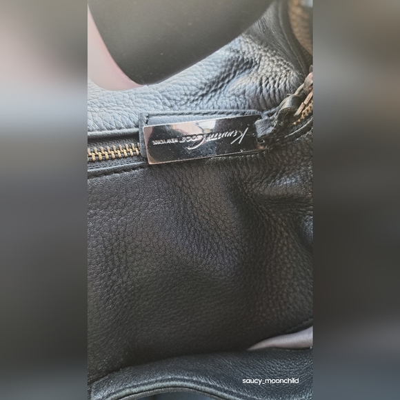 Kenneth Cole New York • Black Leather Oversized Bag Hobo Silvertone Stud Handle - Picture 8 of 13